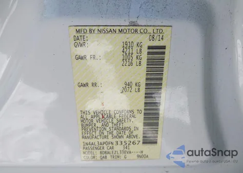 2015 Nissan Altima 2.5 S from USA, damaged, VIN 1N4AL3AP0FN335267